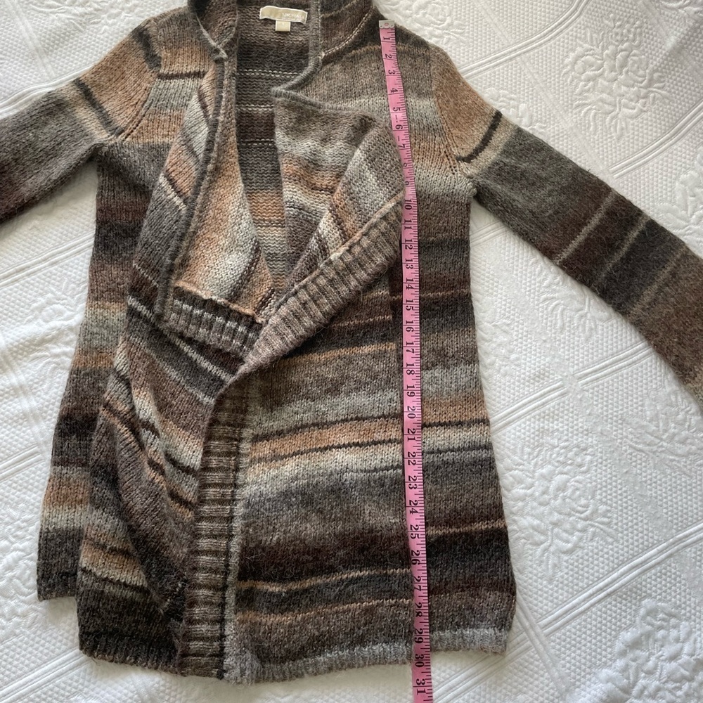 Michael Kors Open-Front Hooded Cardigan Sweater Brown Tan Cream Earth Tones S - Picture 10 of 10